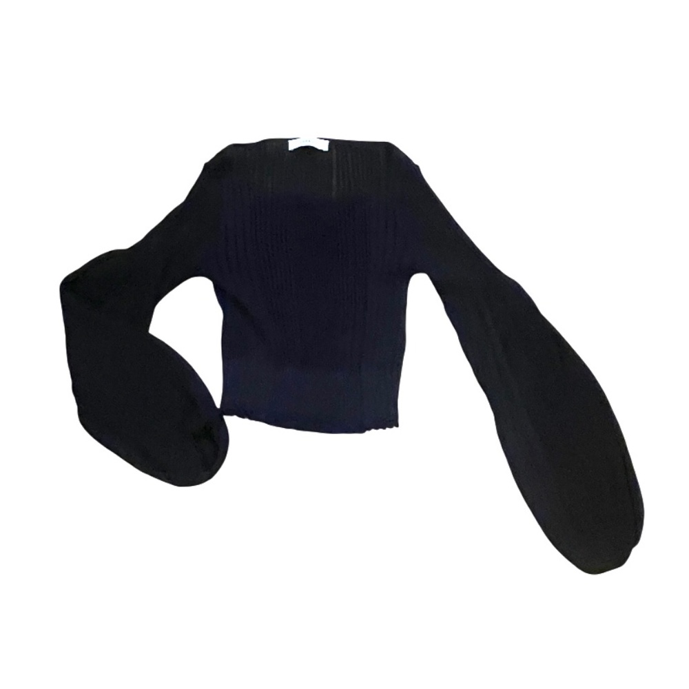 NWOT Zara black dressier slightly sheer knit bishop sleeve crop top S